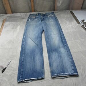 Diesel Baggy Jeans Mens 31x31 Blue Denim Straight Wide Leg Boot Fade Whisker VTG